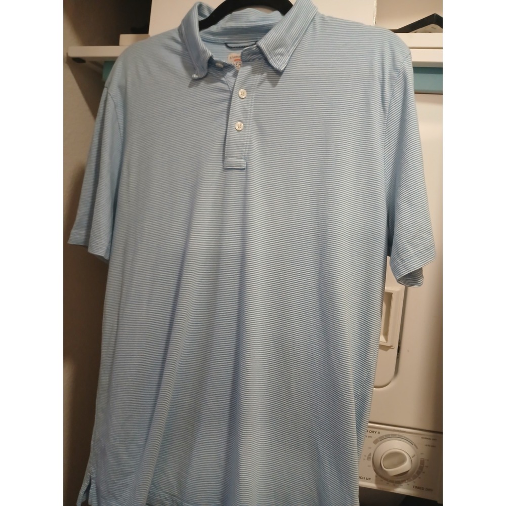 Faherty Movement Mens L Short Sleeve Stretch Striped Blue Soft Golf Polo Shirt